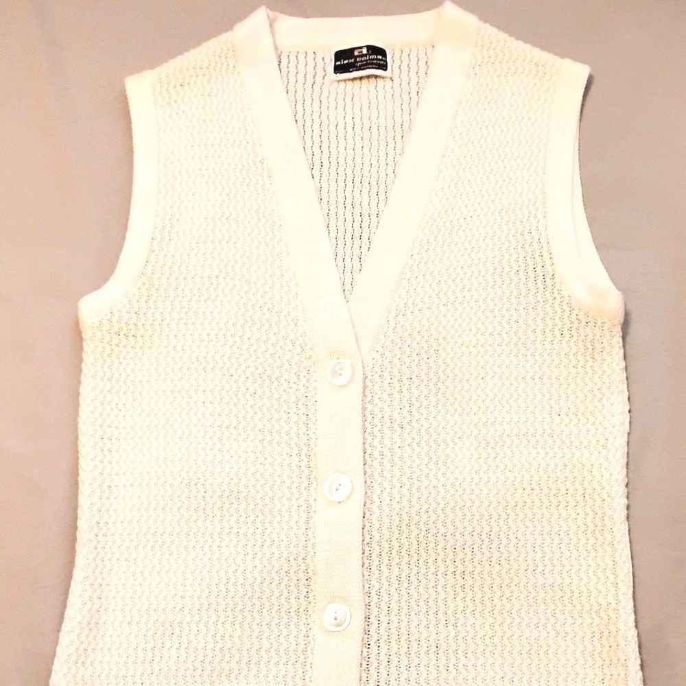 Vintage 70s Cream Open Knit Sweater Vest Alex Colman
